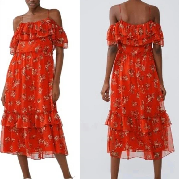 knee length dresses for ladies Zara Pink Red Linen Floral Sleeveless Button Down Tie Waist Fit & Flar   Brie